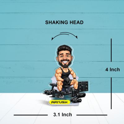 Personalized Gym Workout Bobblehead Caricature Custom with Face Cutout & Name, Fitness Theme Home Decor Tabletop Gift for Gym Lover Battery Powered with Moving Head